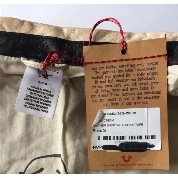 New True Religion Women Leather Shirt Western Long Sleeve Small Beige Distress - Picture 2 of 12